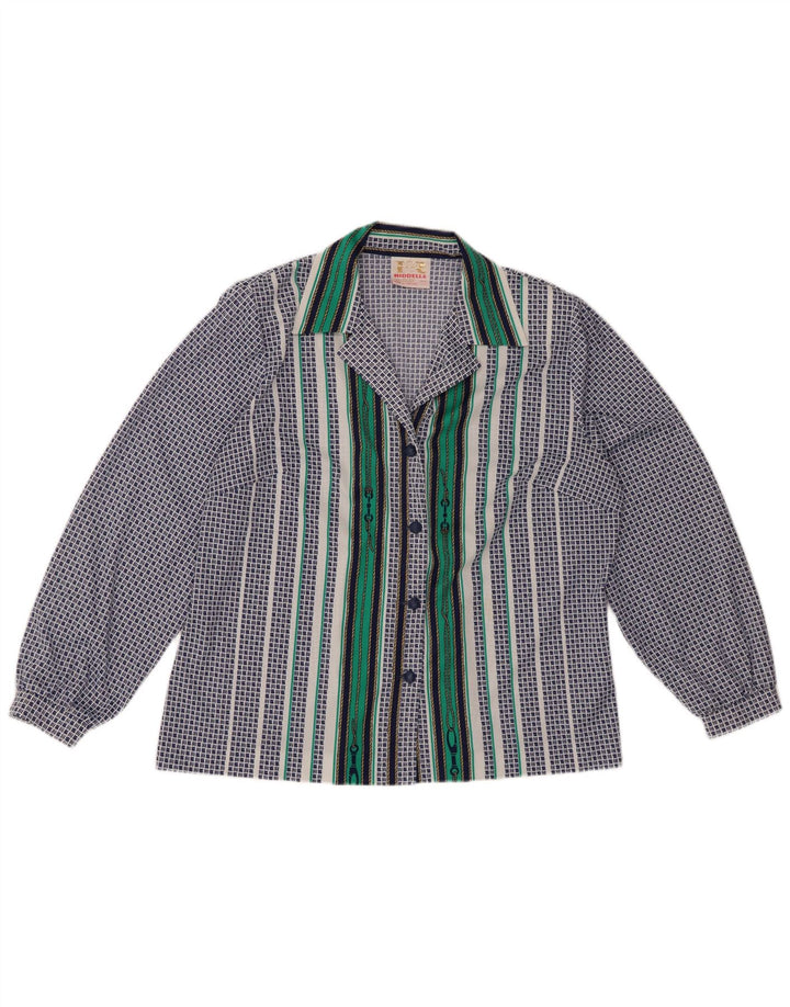 VINTAGE Dameskjorte UK 20 2XL Blå Geometrisk
