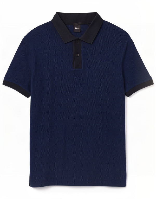 Hugo Boss Mens Slim Fit Polo Shirt XL Navy Blue Spotted Cotton