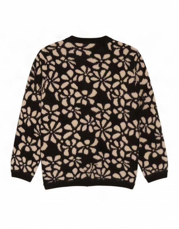 Vintage dame cardigan sweater UK 14 Medium Black Floral Wool