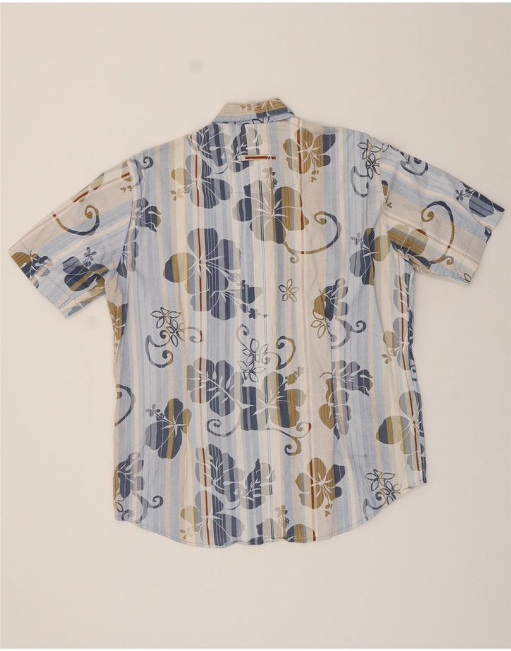 DORNBUSCH Mens Short Sleeve Shirt Large Blue Floral Cotton Vintage Dornbusch and Second-Hand Dornbusch from Messina Hembry 
