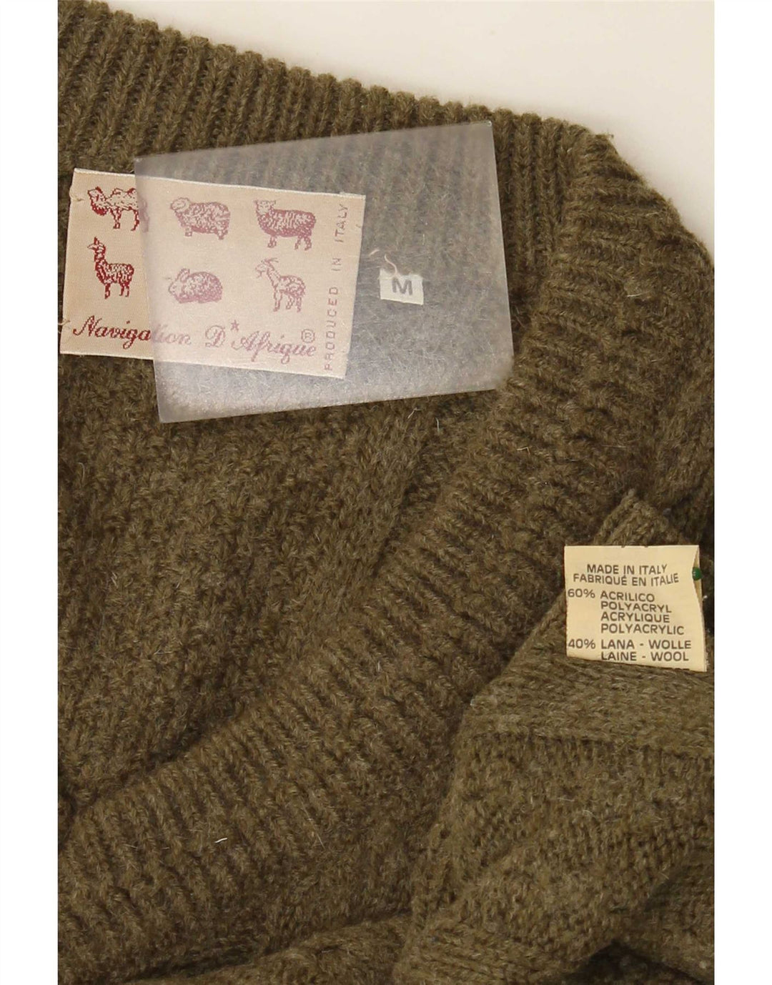 Vintage Herre V-hals sweater Medium Khaki Akryl