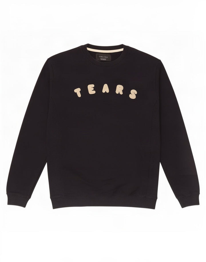 Zara Herre grafisk sweatshirt jumper stor marineblå bomuld