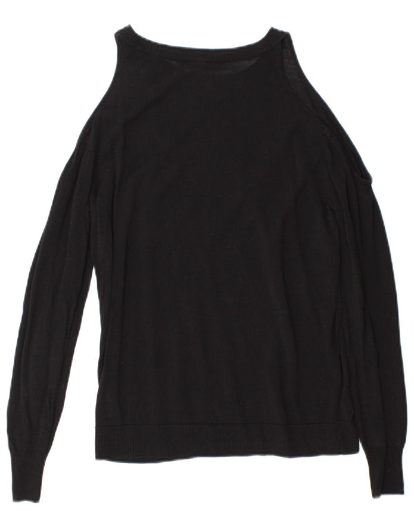 Zara Dame Boat Neck Jumper Sweater UK 12 Medium Sort Bomuld