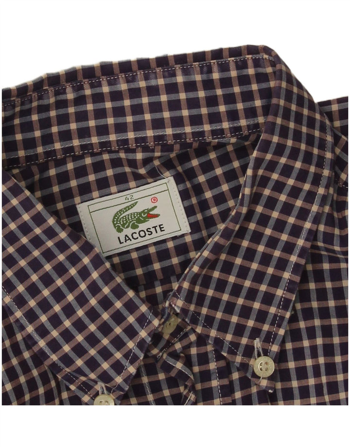 Lacoste Herreskjorte str. 42 Large Navy Blue Gingham Cotton