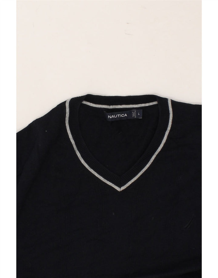 NAUTICA Mens V-Neck Jumper Sweater Large Black Cotton Vintage Nautica and Second-Hand Nautica from Messina Hembry 