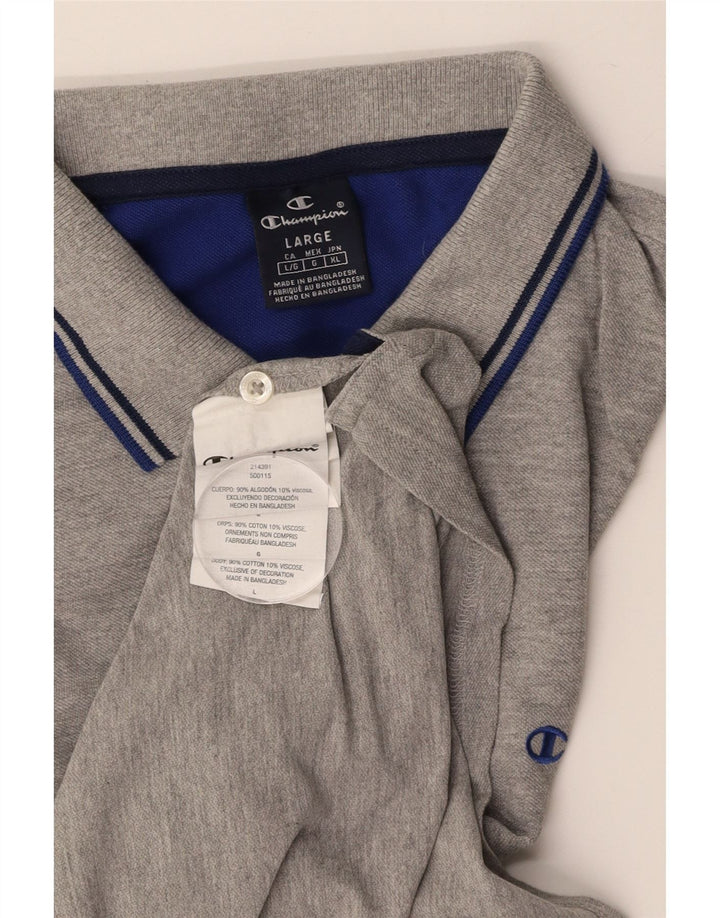 CHAMPION Mens Polo Shirt Large Grey Cotton