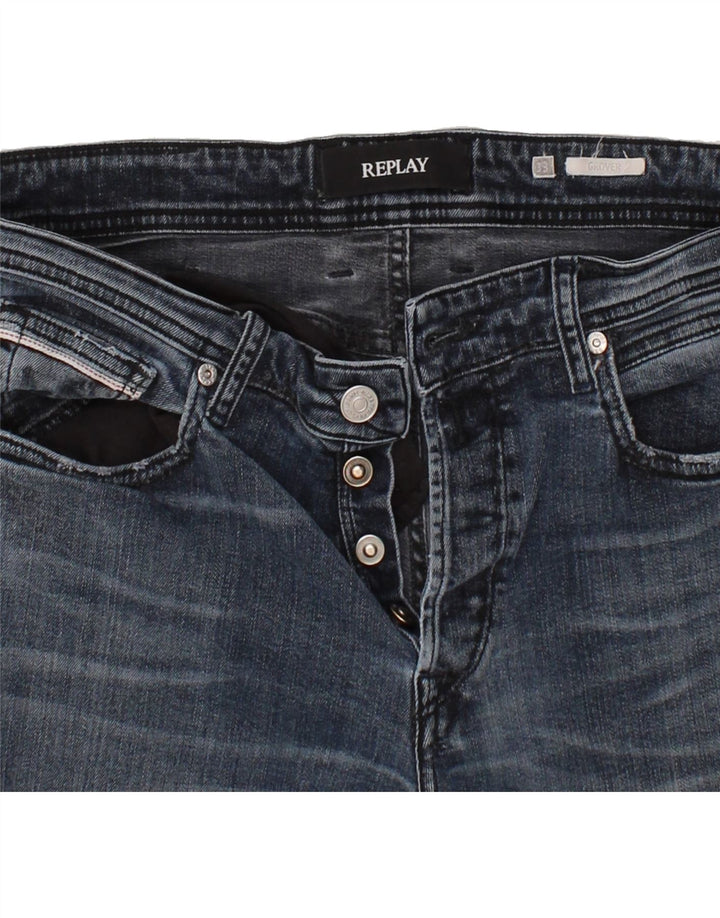 REPLAY Womens Grover Straight Jeans W33 L29 Navy Blue Vintage Replay and Second-Hand Replay from Messina Hembry 
