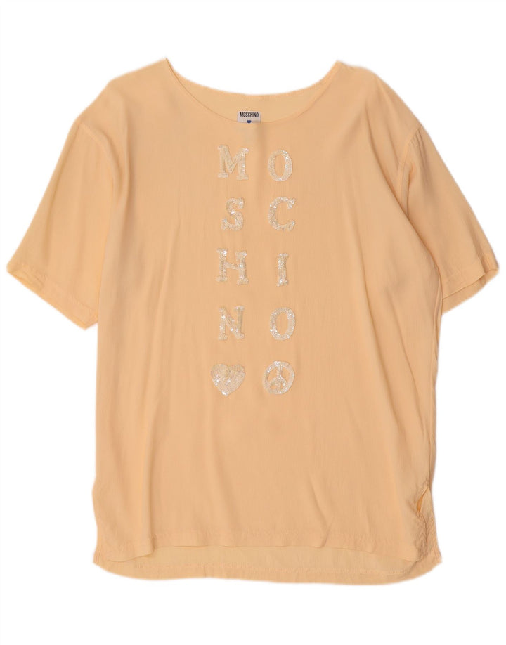Moschino Dame Grafisk Bluse Top UK 14 Medium Yellow Acetate