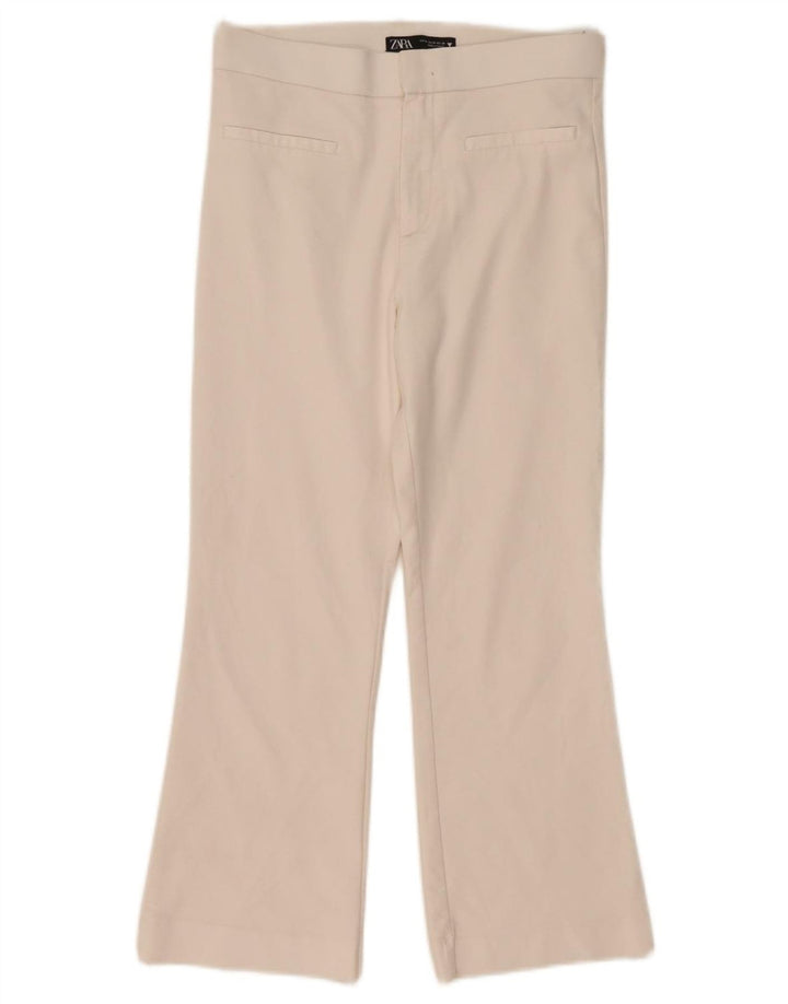 Zara Dame Bootcut Cropped Trousers Medium W29 L25 Hvid Bomuld