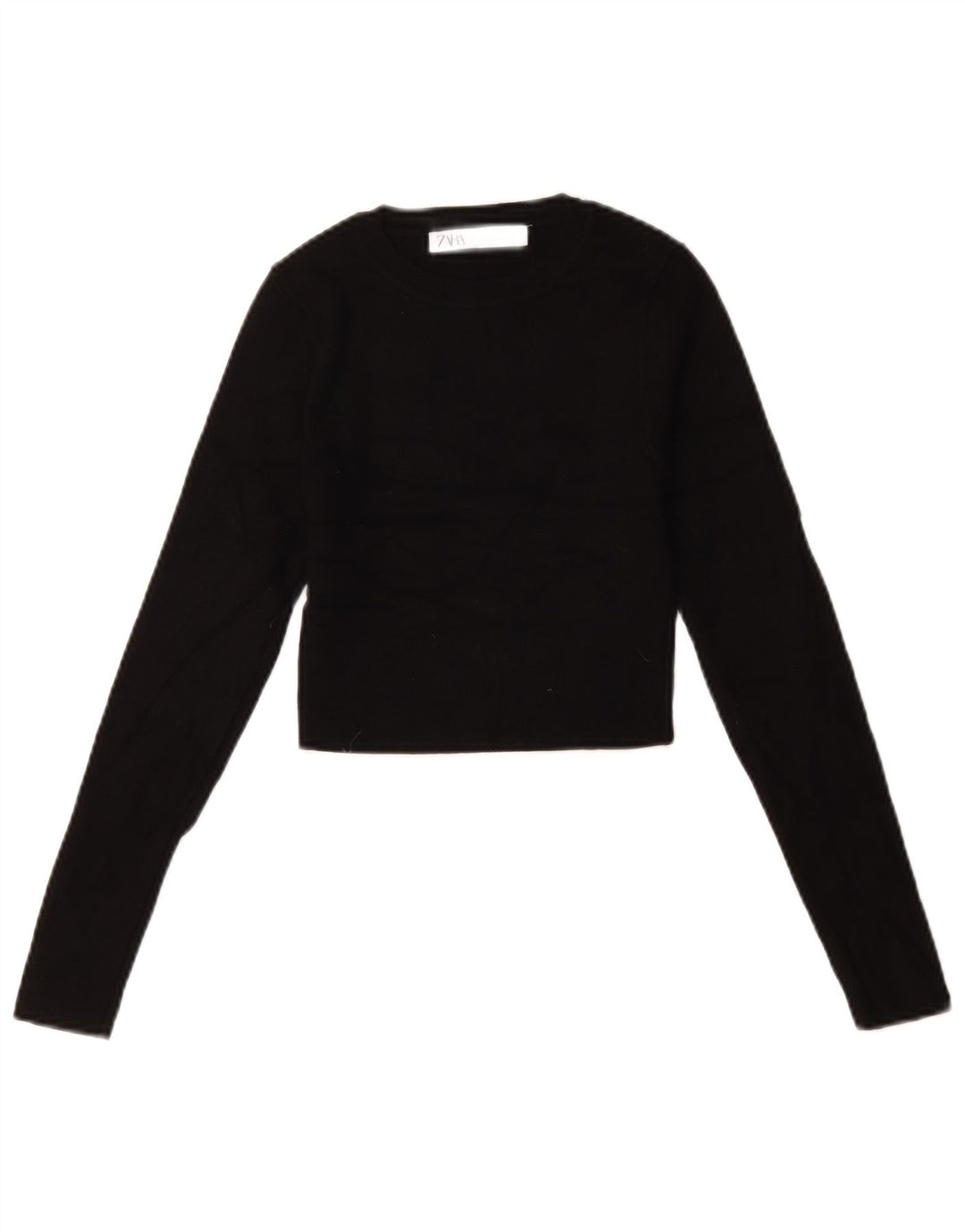 Zara Womens Crop Oversized Top Langærmet UK 10 Small Black Viscose