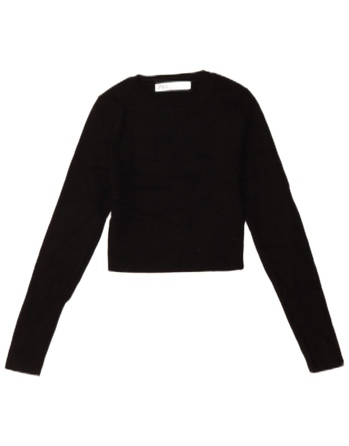 Zara Womens Crop Oversized Top Langærmet UK 10 Small Black Viscose