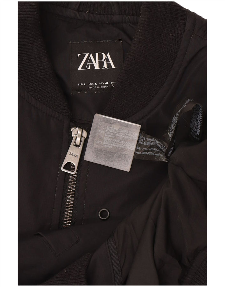 Zara Herre Bomber Jacket UK 40 Large Black Polyester