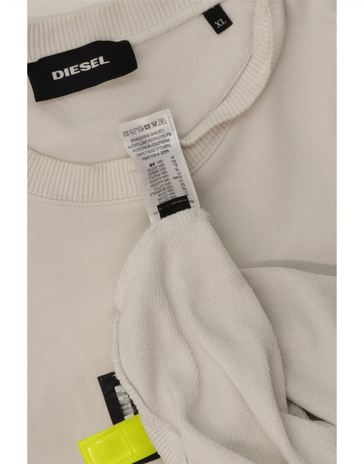 Diesel Herre Grafisk Sweatshirt Jumper XL Hvid Bomuld