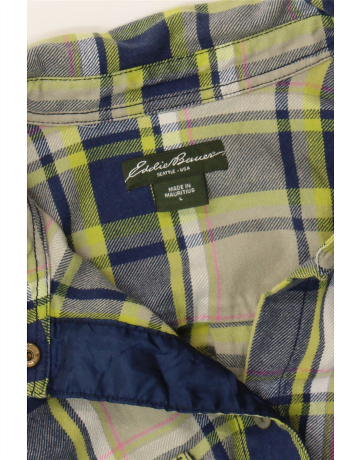 EDDIE BAUER Womens Flannel Shirt UK 16 Large Beige Check Cotton Vintage Eddie Bauer and Second-Hand Eddie Bauer from Messina Hembry 