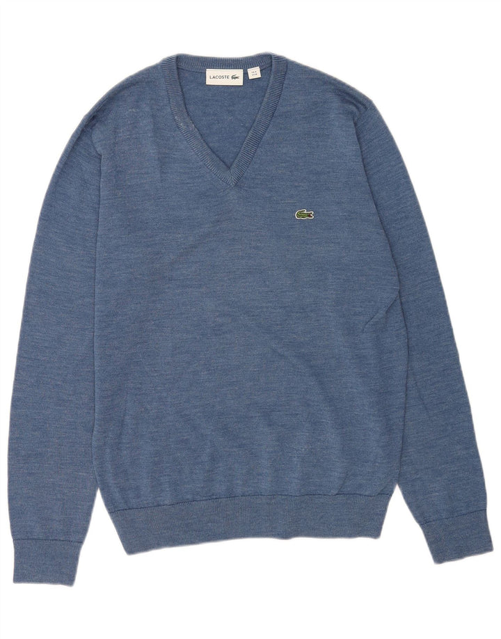 Lacoste Herre V-hals sweater str. 4 Medium Blue Wool