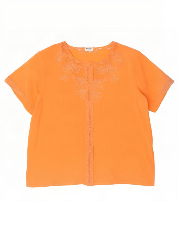 Vintage kortærmet skjortebluse til kvinder IT 42 Medium Orange Floral Silke
