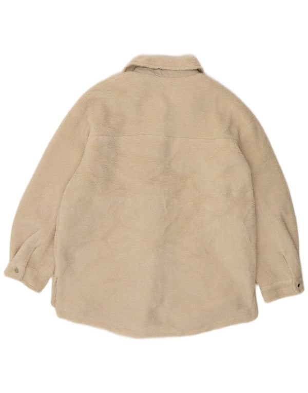 Topshop Dame Oversized Fleecejakke UK 10 Small Beige Polyester