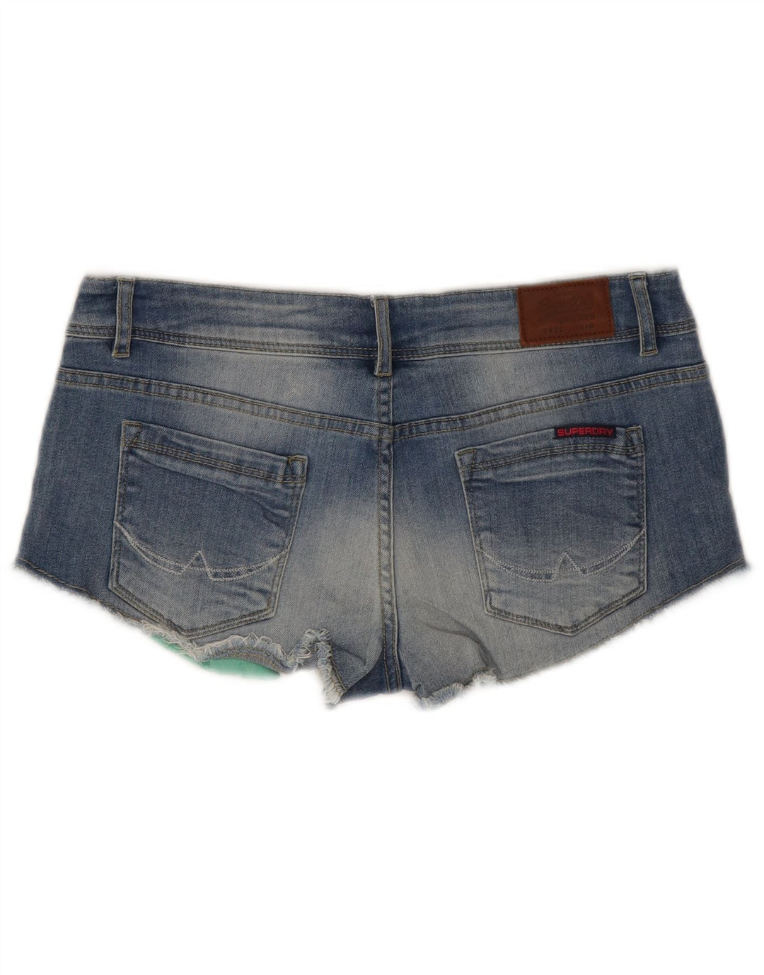Superdry denim Hot Pants med lav talje til kvinder W30 mellemblå bomuld
