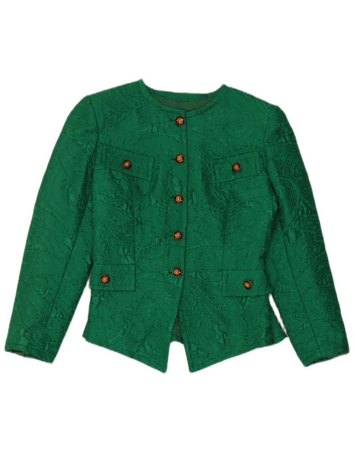 Vintage dame 5-knaps blazerjakke UK 12 Medium Green Paisley