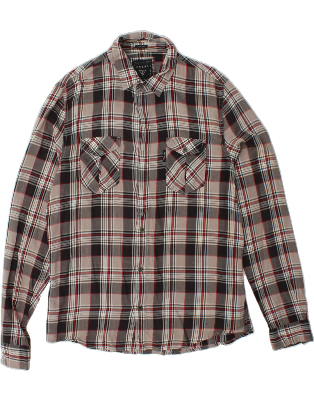 GUESS Mens Slim Fit Shirt Size 40 Medium Grey Check Cotton Vintage Guess and Second-Hand Guess from Messina Hembry 