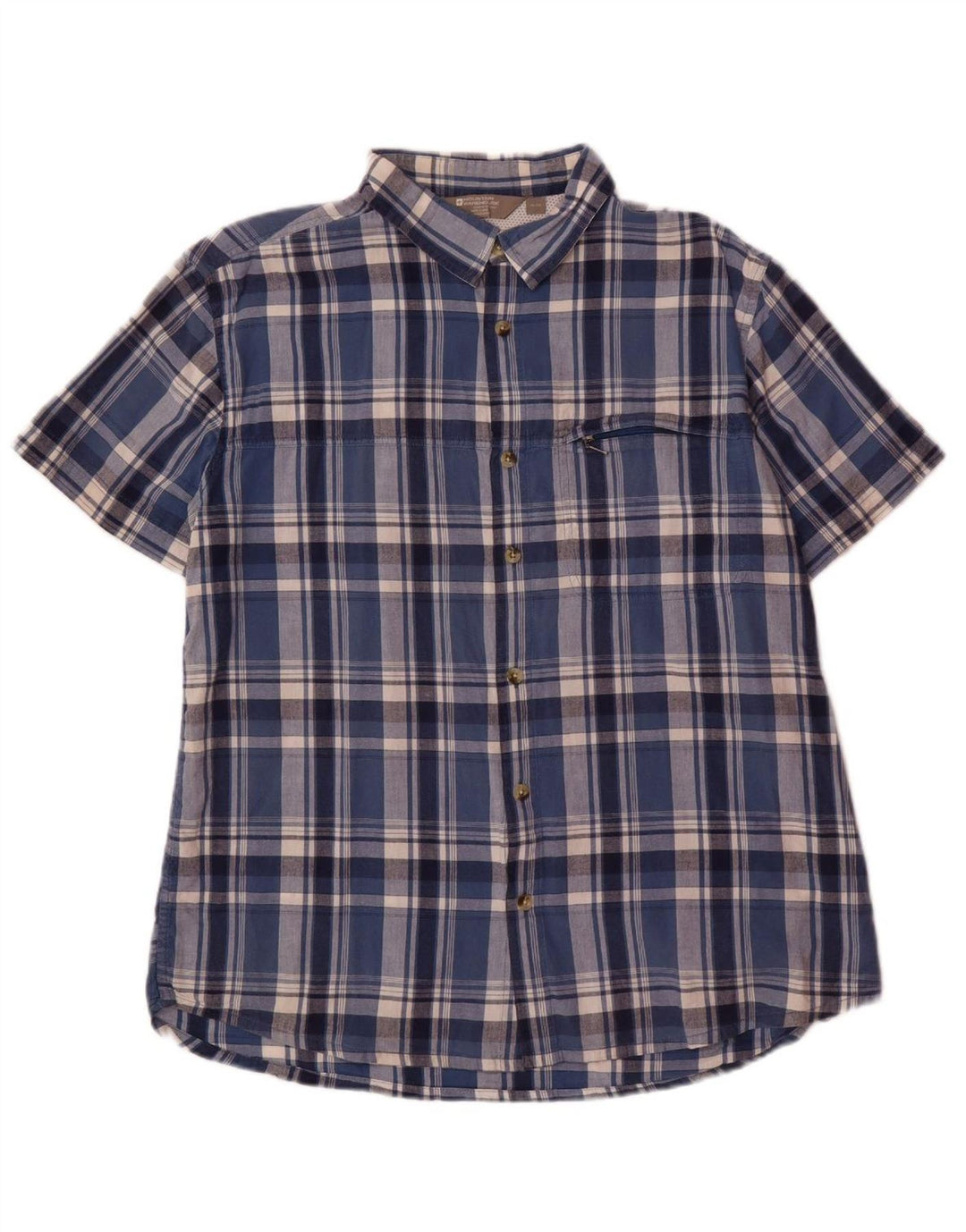 MOUNTAIN WAREHOUSE Mens Short Sleeve Shirt XL Navy Blue Check Cotton