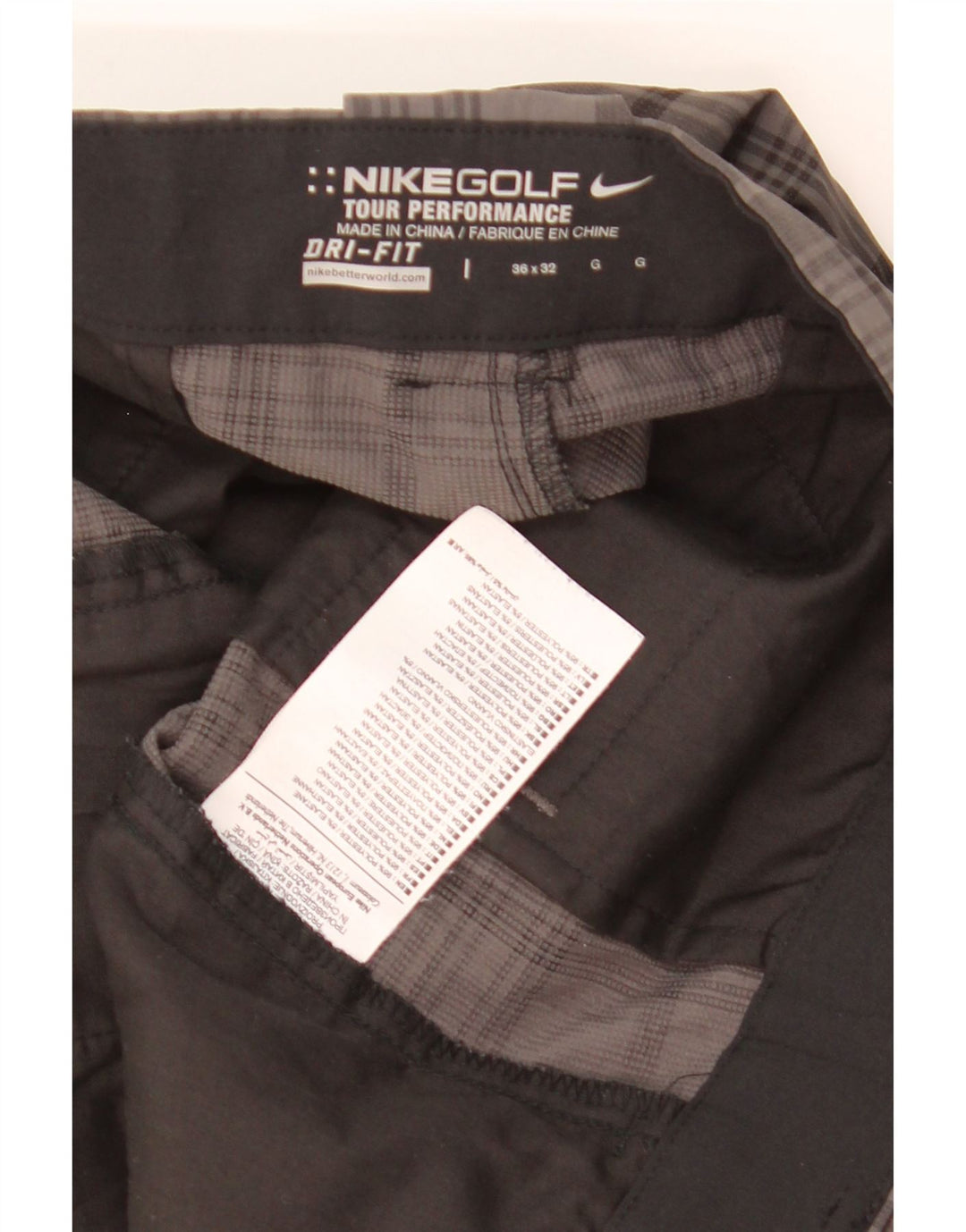 NIKE Dri Fit lige chinobukser til mænd W36 L32 grå ternet polyester