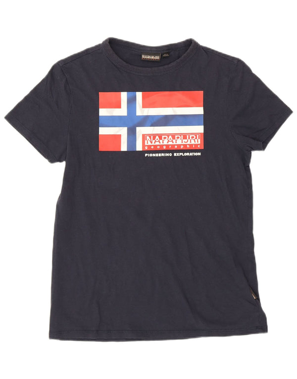 Napapijri drenge grafisk t-shirt top 13-14 år marineblå bomuld