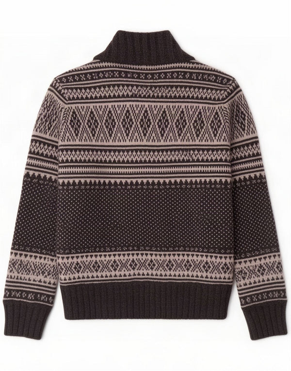Kappa Dame Shawl Neck Jumper Sweater UK 14 Stor Grå Geometrisk Uld