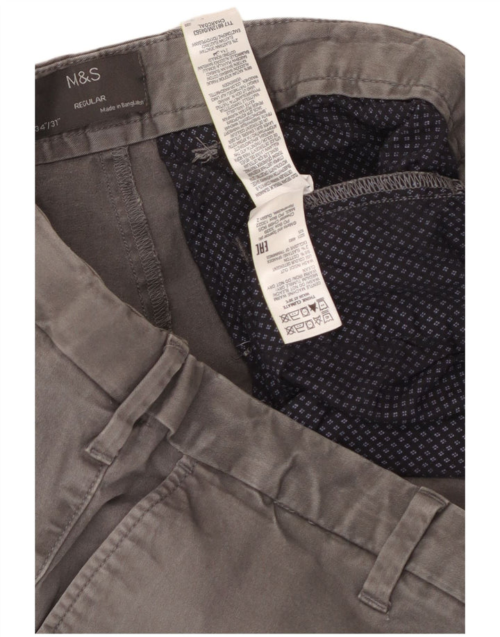 Marks & Spencer Herre Regular Chino Bukser W34 L31 Grå Bomuld