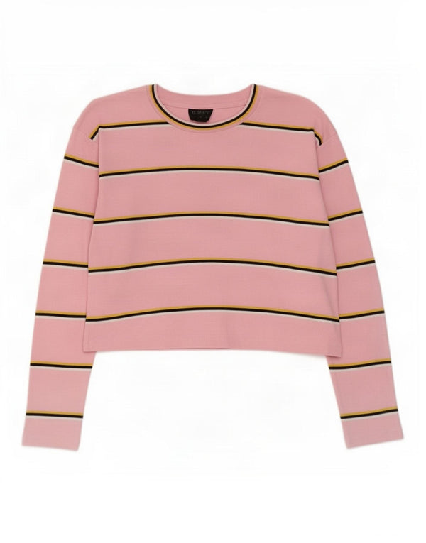Topshop Dame Crop Top Langærmet UK 4 XS Pink Stribet Bomuld