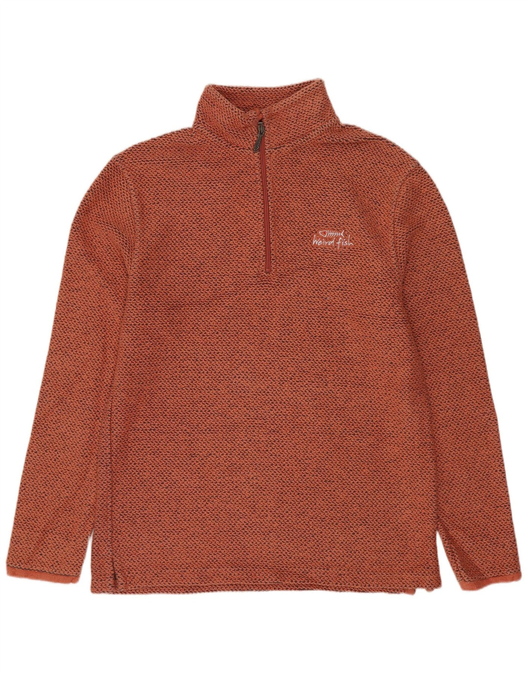 Weird Fish Herre Zip Neck Sweatshirt Jumper Small Orange Flecked Bomuld