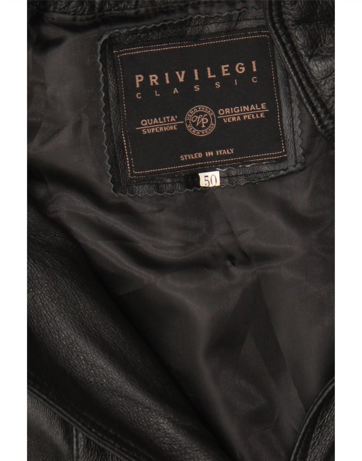 Privilegi Dame Hætte Oversized Læder Frakke IT 50 XL Sort Læder
