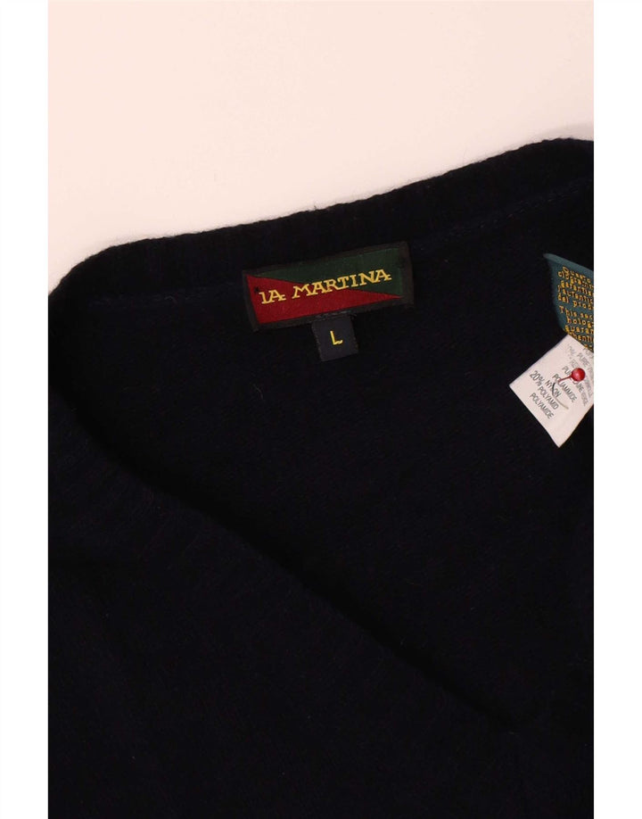 La Martina Herre V-hals trøje Sweater Large Navy Blue Virgin Wool