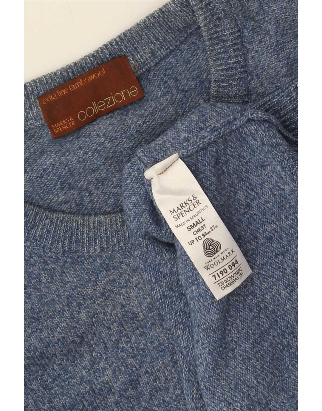 Marks & Spencer Herre sweater med rund hals, lille blå flækket lammeuld