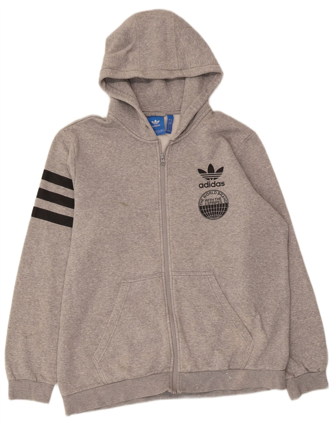 ADIDAS Tre Stripes grafisk hættetrøje med lynlås til mænd XL Grå Flecked