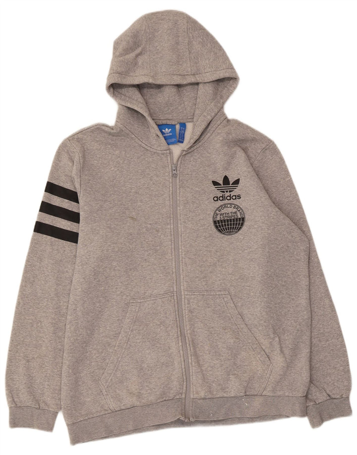 ADIDAS Tre Stripes grafisk hættetrøje med lynlås til mænd XL Grå Flecked