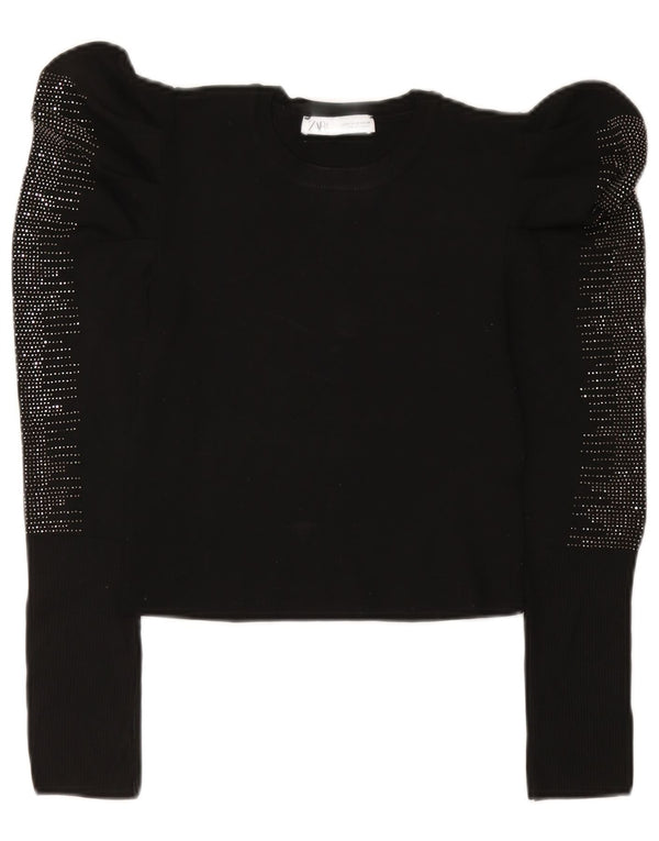 Zara Dame Langærmet Bluse Top UK 12 Medium Black