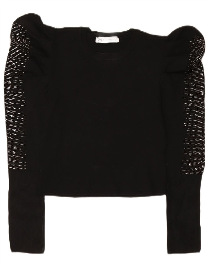 Zara Dame Langærmet Bluse Top UK 12 Medium Black