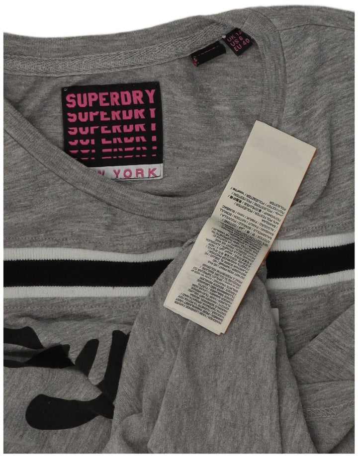Superdry Grafisk T-shirttop til kvinder UK 12 Mellemgrå bomuld