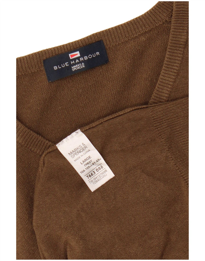 MARKS & SPENCER Herre Blue Harbor V-hals sweater Stor Brun