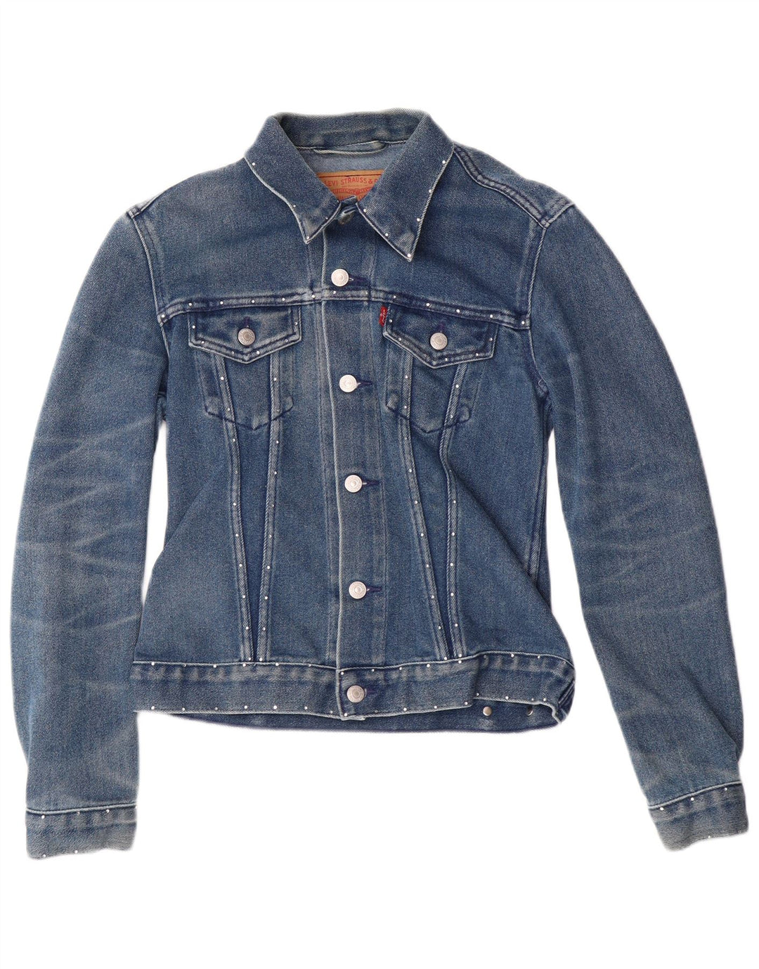 Levi's Dame Crop Denim Jacket UK 12 Medium Blue Bomuld