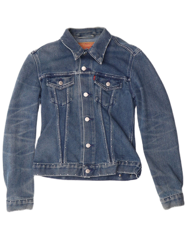 Levi's Dame Crop Denim Jacket UK 12 Medium Blue Bomuld