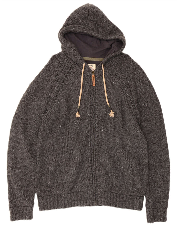 Fat Face Herre Hætte Cardigan Sweater Stor Grå Uld