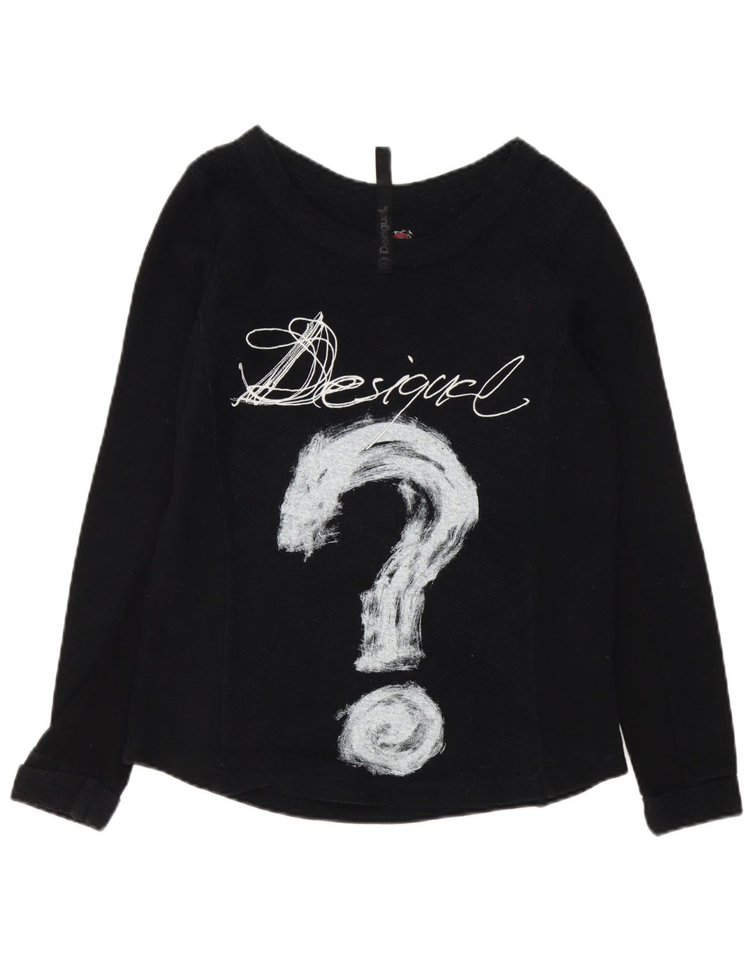 Desigual Dame Grafisk Top Langærmet UK 14 Medium Sort Bomuld