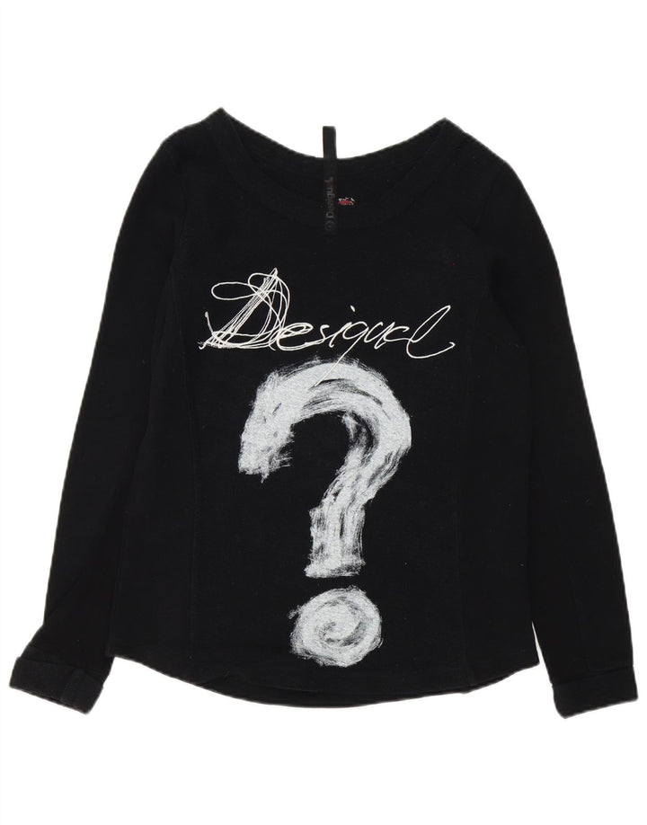 Desigual Dame Grafisk Top Langærmet UK 14 Medium Sort Bomuld