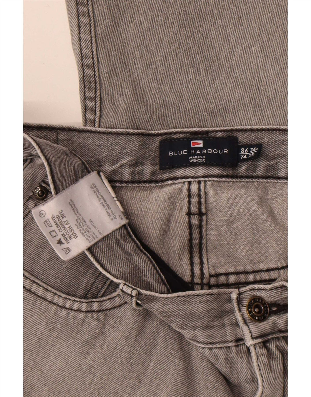 Marks & Spencer Herre Blue Harbor Capri Jeans W34 L23 Grå Bomuld