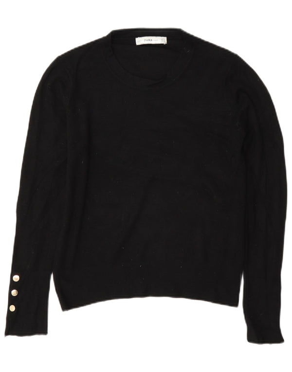 Zara Dame Oversized Boat Neck Jumper Sweater UK 10 Small Black Viscose