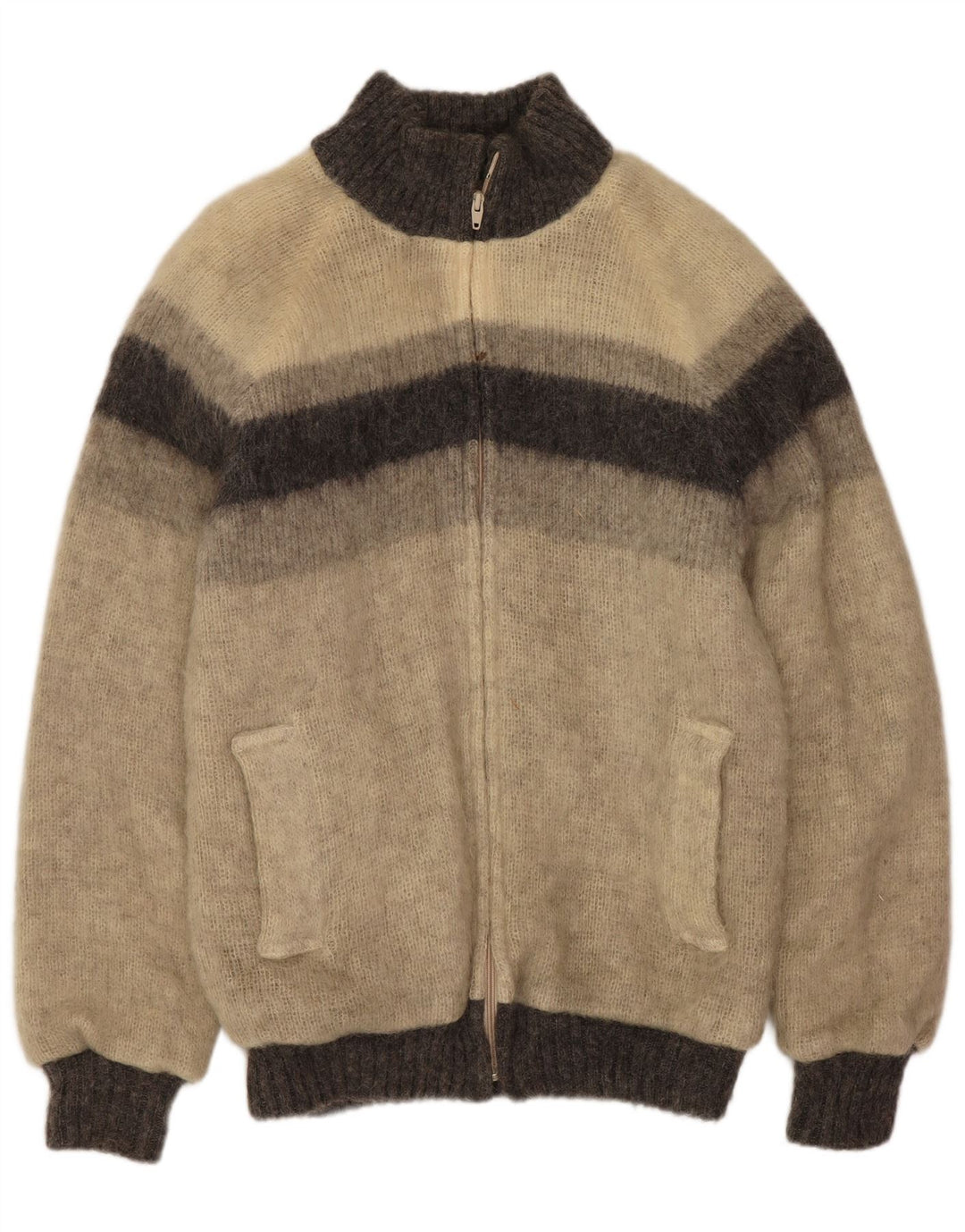 Alafoss Icewool Herre Strik Bomber Jacket UK 40 Large Grey Colourblock Winter