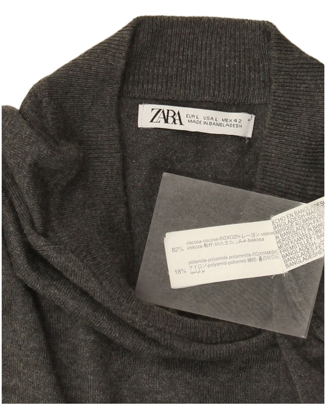 Zara Herre Turtle Neck Jumper Sweater Stor Grå Viscose