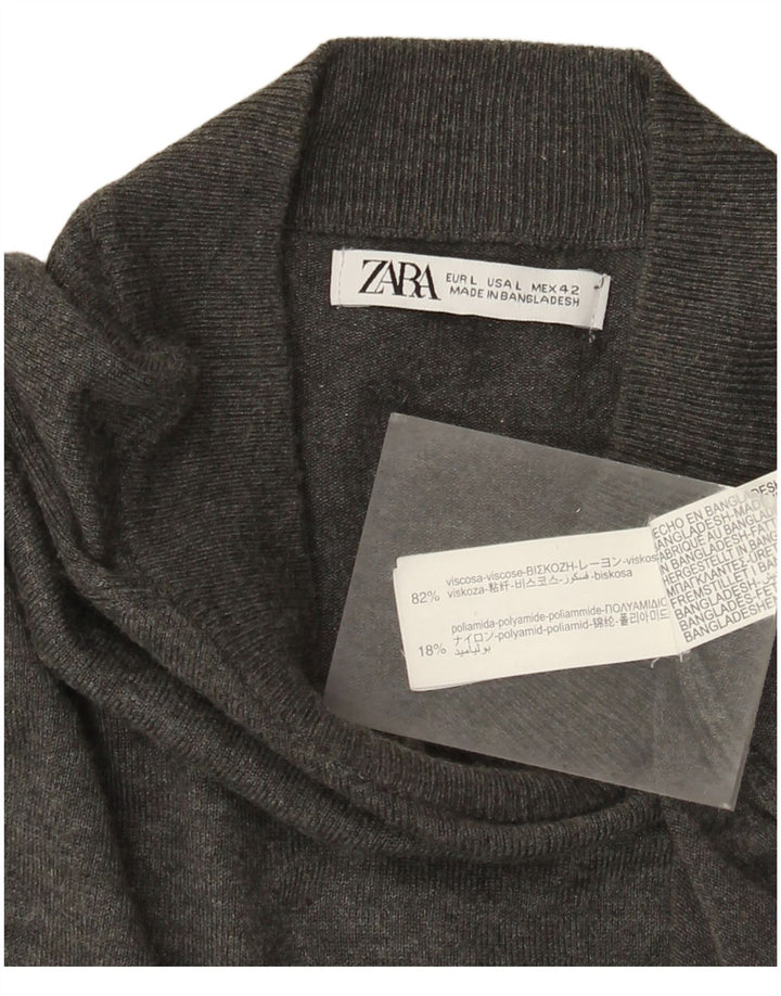 Zara Herre Turtle Neck Jumper Sweater Stor Grå Viscose
